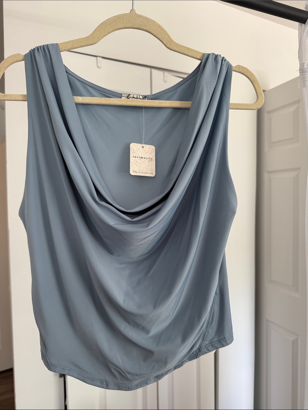 Free People Draped Cowl Neck Camisole in Steel Blue